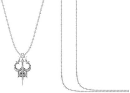 Akshat Sapphire Sterling Silver (92.5% Purity) Spiritual Shiva Trishul Box Chain Pendant Sterling Silver Pendant