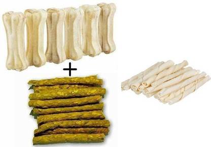 Puppy buddy 3 Inch 6 Pcs White Digestible Rawhide Bone Dog Chew For Dog Dog & Cat Chew