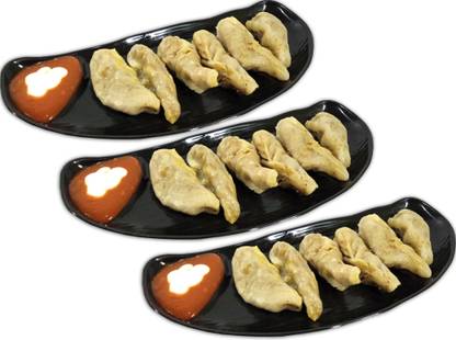 SGI Plastic Chip N Dip Platter In Black Color (Pack Of 3 Platter) for Momos & Snacks Chip & Dip Tray