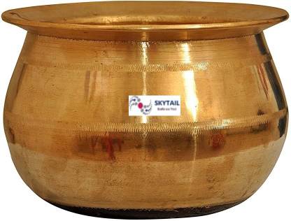 SKYTAIL Pure Bronze Pot (3 Liters)/Bronze Handi/Bronze Urli/Kansya Patra/Kancina Patre Pot 20 cm diameter 3 L capacity