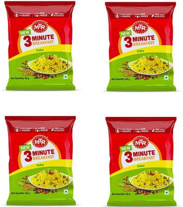 MTR POHA 3 MINUTE BREAKFAST 240 GRAMS PACK OF 4 (60G X 4) 240 g