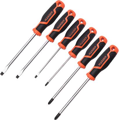 Harden 6 Pcs Magnetic Screwdriver Set - It Includes Slotted (3 Pcs) and Star (3 Pcs) - Magnetic Head, Made from Chrome Vanadium Forging, Comfortable Non-Slip TPR Handle - 550396 Standard Screwdriver Set