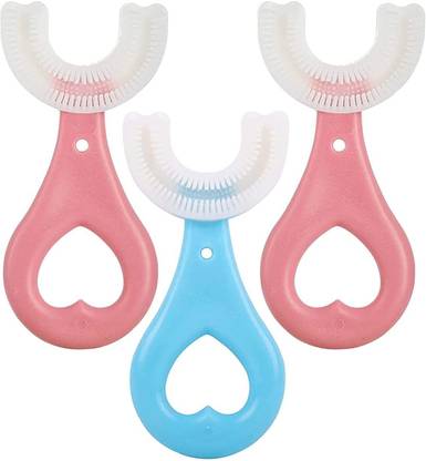 FLOSTRAIN U Shaped Toothbrush { 3 Pcs } for Kids Manual Whitening Toothbrush Extra Soft Toothbrush