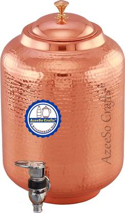 AzeeSo Crafts 8 Litre Hammered Copper Water Dispenser Matka Pot Container/Tank, Tamba Matka वॉटर डिस्पेंसर