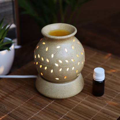 Jimkia Diffuser Set Ceramic Electric Diffuser Handmade Matki Oil Burner With 10 ml Rose Aroma Oil, Diffuser Set Diffuser Set Ceramic Electric Diffuser Handmade Matki Oil Burner With 10ml Rose