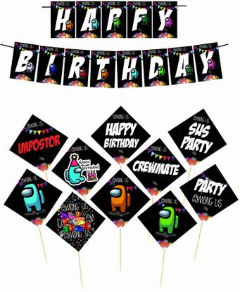 Balloonistics Among Us Happy Birthday Banner Props For Backdrop Decor and Photo Booth