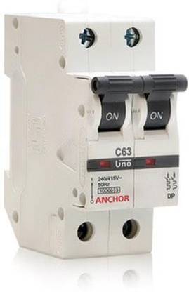 Karnawat Anchor by Panasonic 98084 UNO Series 63 Ampere Dual Pole C Curve MCB,(White) 98084 MCB