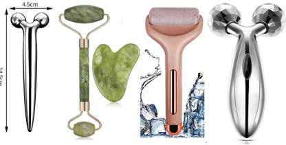 MORVIKA Golden Ice Roller Face Massager, 3D Massager, Jade roller/Gua Sha Face massager