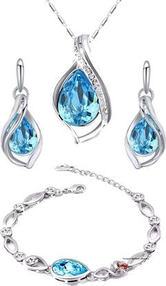 mahi Magnificent Crystal Combo Rhodium Crystal Alloy Pendant Set