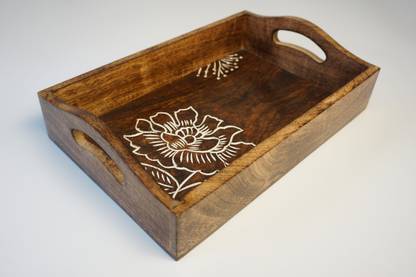 Culturway Floral Carved Sevring Wooden Tray Tray