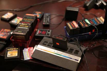 atari 2600 vintage games dig dug 8 bit cartridges videogames Paper Print