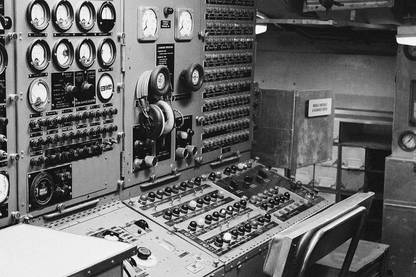 grayscale photo of audio mixer Paper Print
