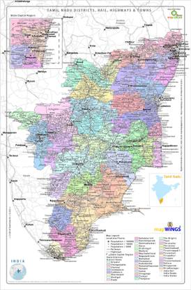 Tamil Nadu Demographic & Political map (English) Magnetic paper 360 micron thickness (Size 18 x 11 inches) Photographic Paper