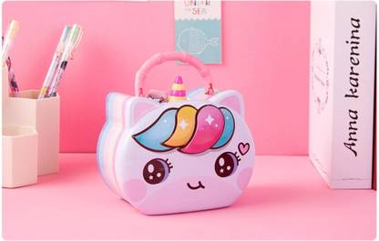 TOYVISION Unicorn Money Safe Piggy Bank Lock, Savings Bank for Kids, Made of Tin Metal