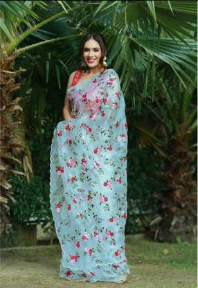 Floral Print, Self Design Fashion Organza Saree