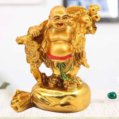 GRACE ENTERPRISES Laughing Buddha Sitting On Dragon Blessing Good Luck Decorative Showpiece Decorative Showpiece  -  10 cm