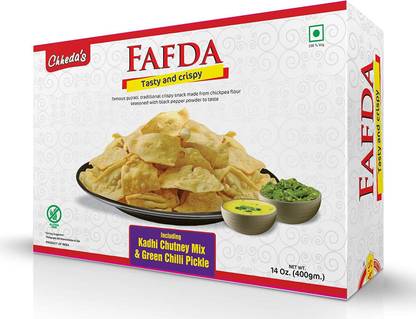 Chheda's - Fafda 400g - with Green Chilly Pickle & Kadhi Chutney Mix (Pack of 1)