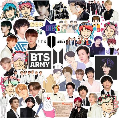 FlyBuy Hub 3.81 cm BTS Laptop Sticker 21 (50 Sticker) Self Adhesive Sticker
