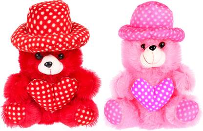Fclues Soft Toy Teddy Bear For Baby For Baby Set of 2 Color Red & Pink  - 30 cm