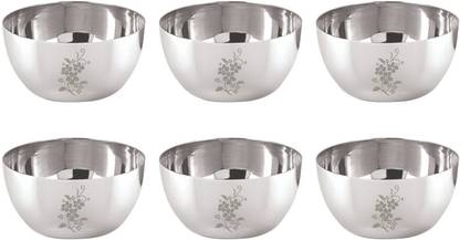 NEELAM Stainless Steel Vegetable Bowl Stainless Steel 5.5 18G Laser Etching JK Vati, 200 ml , Silver, Set of 6