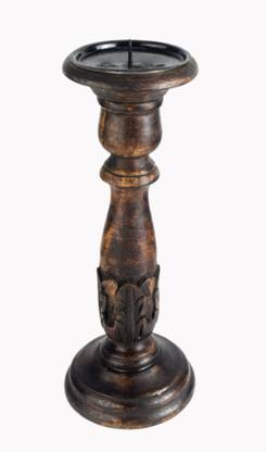 Global Art Traders Rustic Design Wood Pillar Shaped Candle Holder – Home Decor Candlestick Wooden 1 - Cup Candle Holder