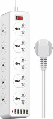 Unix 2500W Power Strip Extension with Type C USB Ports | 10 Power Sockets with 30W | 10 A Three Pin Socket
