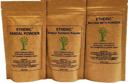 Etheric Glowing,Fair Skin,Pimples Face Pack,Combo Kasturi Turmeric,Sandal ,Multani Mitti