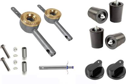 CYBOX Set of 2 Brass Burner Aluminium Mixing Tube , 4 Rubber Legs, 1 Lighter , 2 Knob Aluminium, Brass Manual Gas Stove