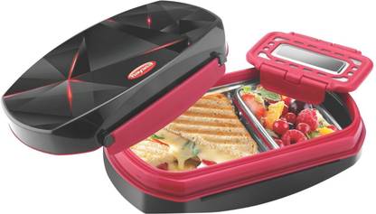 NAYASA Razor Red Plastic Insulated Lunch Box. 2 Containers Lunch Box