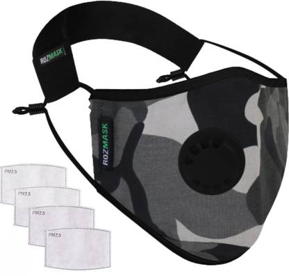 RozMask N99 Pollution Mask with PM 2.5 Carbon Filter with Valve Army Grey RM-99-V-AGY Reusable, Washable