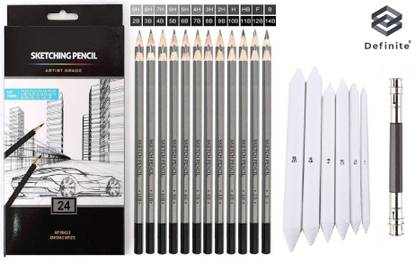 Definite 6 X Paper Blending Stumps + Pencil Extender + 24Pc Drawing/Sketch Pre-Sharpened Pencil