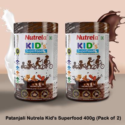 PATANJALI Nutrela Kid's Superfood, Nutritional Powder For Kids, Chocolate 400g(Pack of 2) Protein Shake