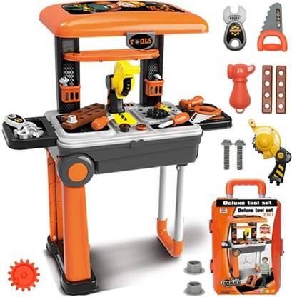 MEZIRE ®2 in 1 Deluxe Plastic Tool Kit Toy (DHT-RP-10071) Role Play Toy Set (Orange)