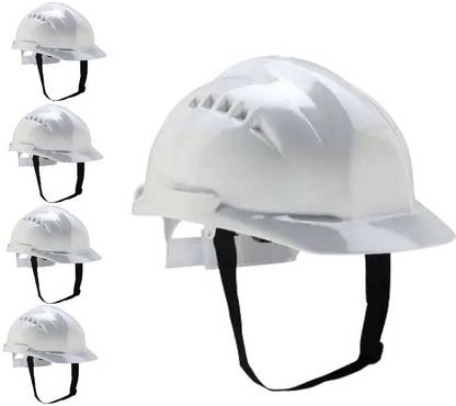 UDYOGI ULTRA VENT 7000 HDPE (High Density Polyethylene) Safety Helmet White Safety Helmet Smooth Fininsh Adjustable Chin Strap (Pack of 5) Construction Helmet