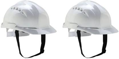 UDYOGI ULTRA VENT 7000 HDPE (High Density Polyethylene) Safety Helmet White Safety Helmet Smooth Fininsh Adjustable Chin Strap (Pack of 2) Construction Helmet