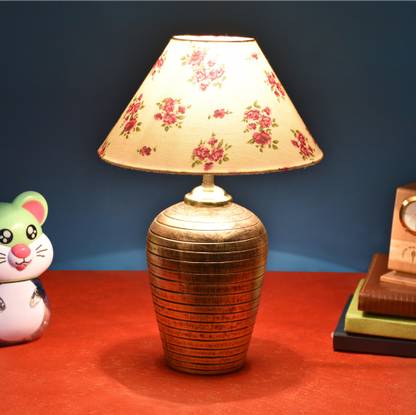 foziq Pink Fabric Shade With Antique Terracotta Lamp Table Lamp