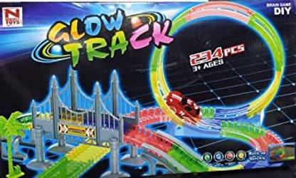 TGNSTORE Fun Tracks & Race Track That Bend Flex and Glow | 234 Pc Tracks with 2 Car
