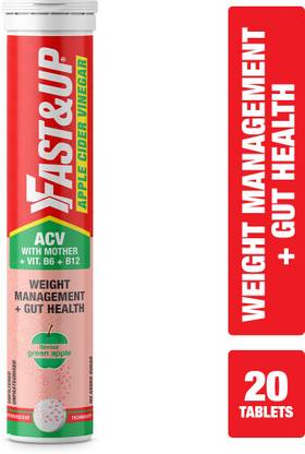 FAST&UP Apple Cider Vinegar 20 Effervescent Tablets, ACV With Mother, Vitamin B6 & B12