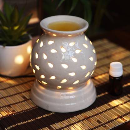Jimkia Ceramic Electric Diffuser Air Freshener Big Matki Pot Oil Burner With 10ml Rose Aroma Oil, Diffuser Set Ceramic Electric Diffuser Air Freshener Big Matki Pot Oil Burner With 10ml Rose
