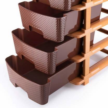 GVJ TRADERS BROWN 3 LAYER MINI DRAWER STORAGE Plastic Free Standing Chest of Drawers