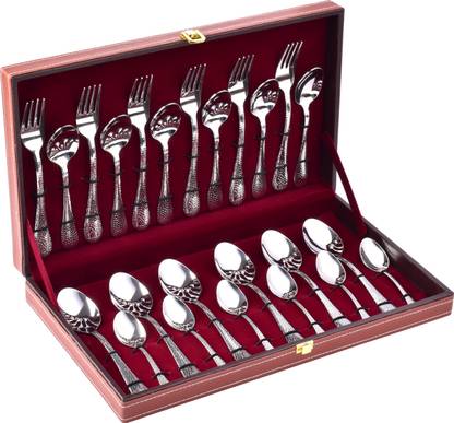 jai enterprises EXCLUSIVE POLKA STAINLESS STEEL CUTLERY SET OF 24 PCS WITH LEATHER GIFT PACK BOX Stainless Steel Cutlery Set
