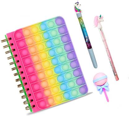 Neel Stationery Combo-4Pcs Included Pop-it Notebook, Pen, Pencil and Eraser for kids