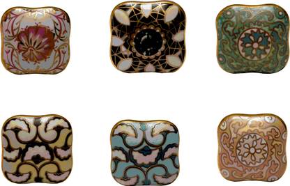 NewGen Ceramics Handmade Multicolour Premium Ceramic Drawer Cabinet Knobs/Handle (Pack of 6) Ceramic Cabinet/Drawer Handle