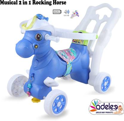 ODELEE 2-in-1 Rocking Horse Cum RideOn Toy with Backrest Scooter Non Battery Operated Ride On