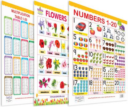 Multiplication Table (1-20), Flowers and Numbers (1-20) Educational Wallcharts for Kids Paper Print