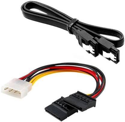 Paruht [1+1] Cable Combo, 4 Pin Molex to 2X Sata Power Y & SATA III Data Locking Latch compatible with HDD, SSD, DVD Writer, Hard Disk Drive Wire Connector