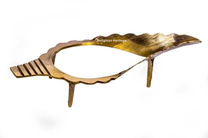 Religious Heritage Brass Shankh Stand for Pooja | Shankh Stand Big Size ( 7-8 Inch, Gold ) Decorative Showpiece  -  5 cm