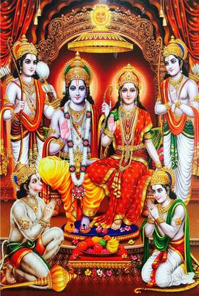 Wall gallery 45.72 cm Ramayan Ram Sita Hanuman Bless Wealth Happiness Peace Vastu Dosh Hd Wall Sticker Self Adhesive Sticker