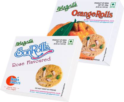 Bhagat's Heera Sweets Combo Rose And OrangeFlavoured sonroll mithai Box