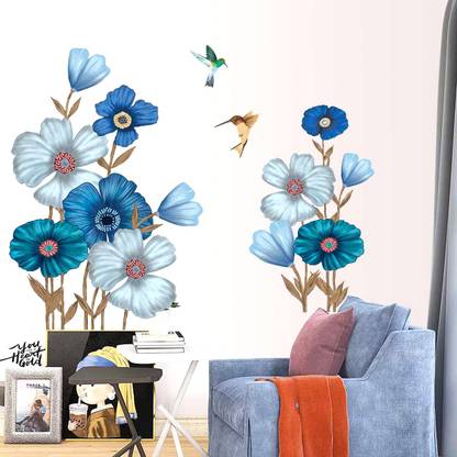 walkart 90 cm strickers-Decorative Flowers with birds Design Self Adhesive Sticker